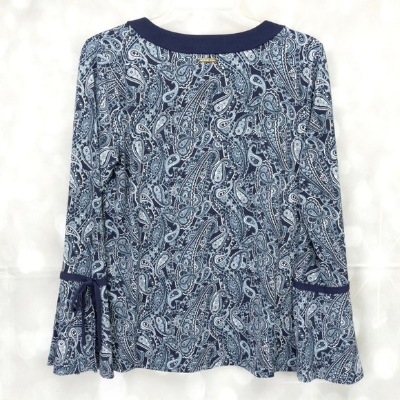 Michael Kors Paisley V-Neck Pull Over Long Sleeve Blouse Top W/Sleeve Ties - Picture 7 of 7